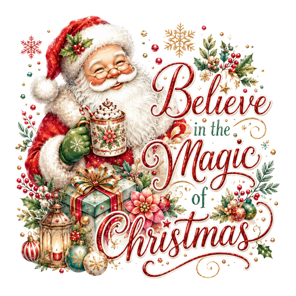 Santa Believe in the Magic of Christmas T-Shirt – DTF Print