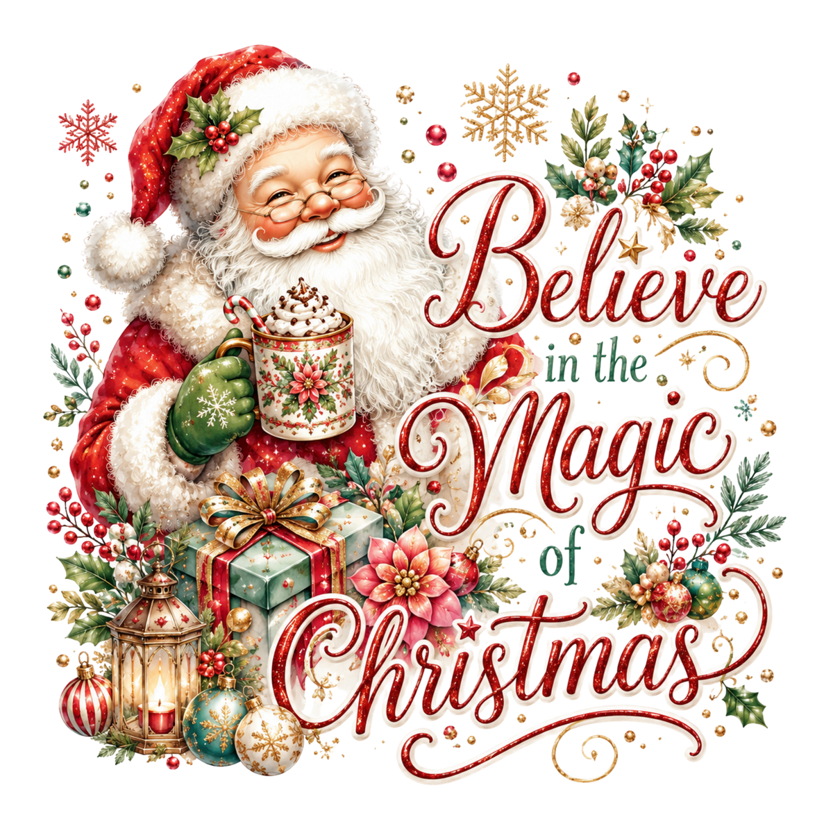Santa Believe in the Magic of Christmas T-Shirt – DTF Print