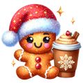 Gingerbread Man with Santa Hat and Cocoa T-Shirt – Christmas DTF Print