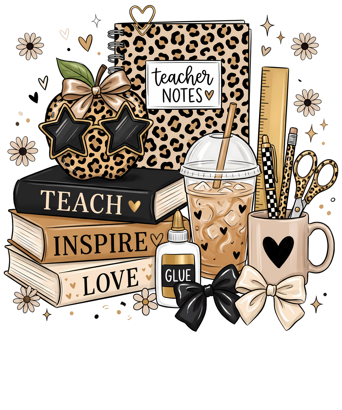 Teacher Desk Notes and Books T-Shirt – Cute Teacher Gift DTF Print