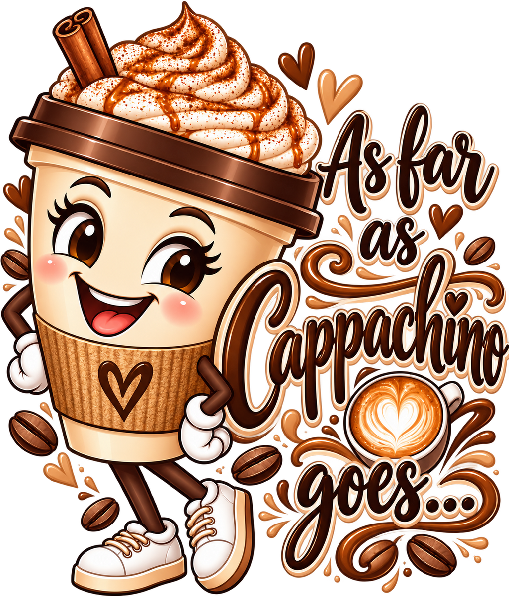 As Far as Cappachino Goes T-Shirt – Cute Coffee Lover Design | DTF Print
