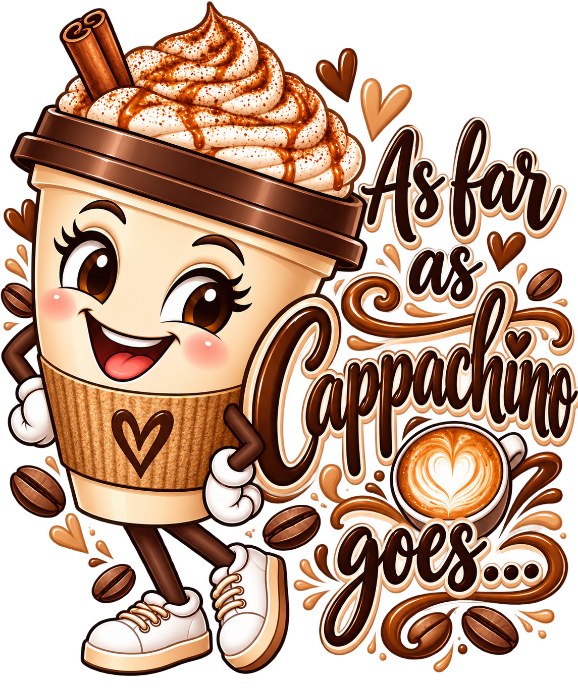 As Far as Cappachino Goes T-Shirt – Cute Coffee Lover Design | DTF Print