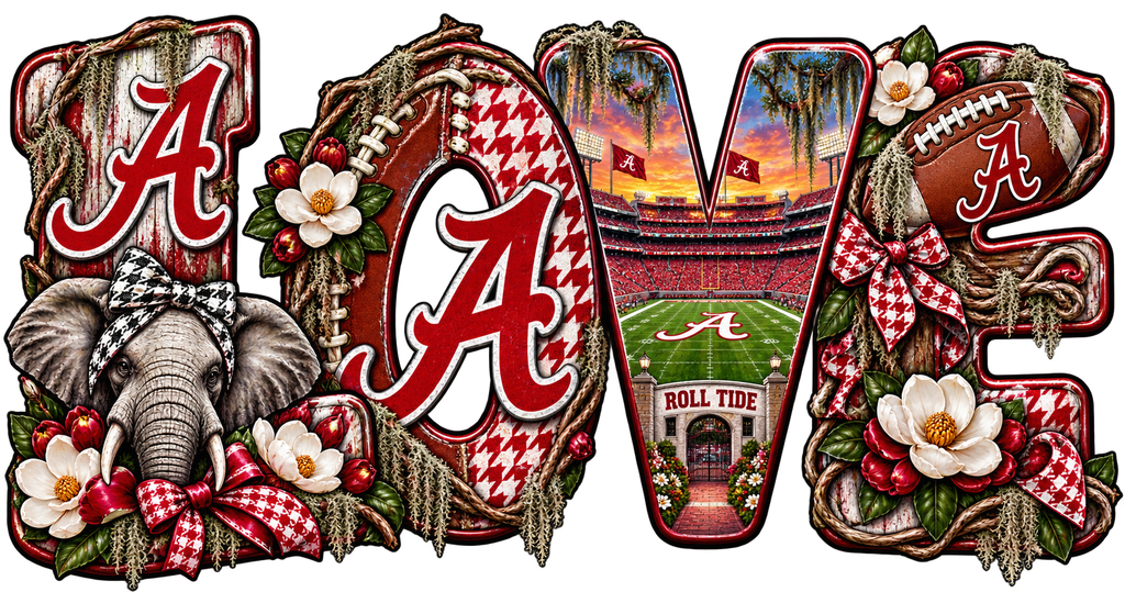 Love Alabama T-Shirt – Rustic Football & Houndstooth Game Day Design | DTF Print