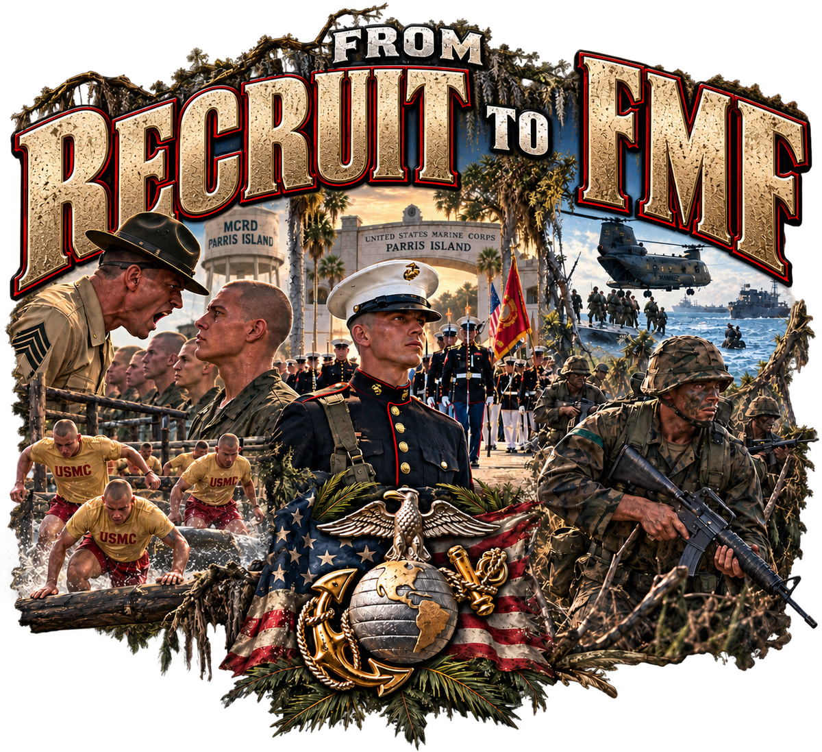 Recruit to FMF T-Shirt – USMC Military Graphic | DTF Print