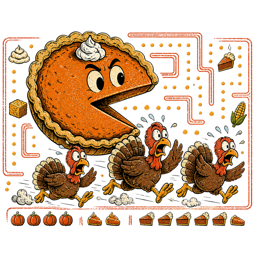 Funny Pie Man Turkeys T-Shirt – Thanksgiving Humor DTF Print