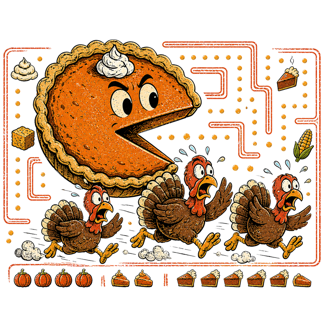 Funny Pie Man Turkeys T-Shirt – Thanksgiving Humor DTF Print