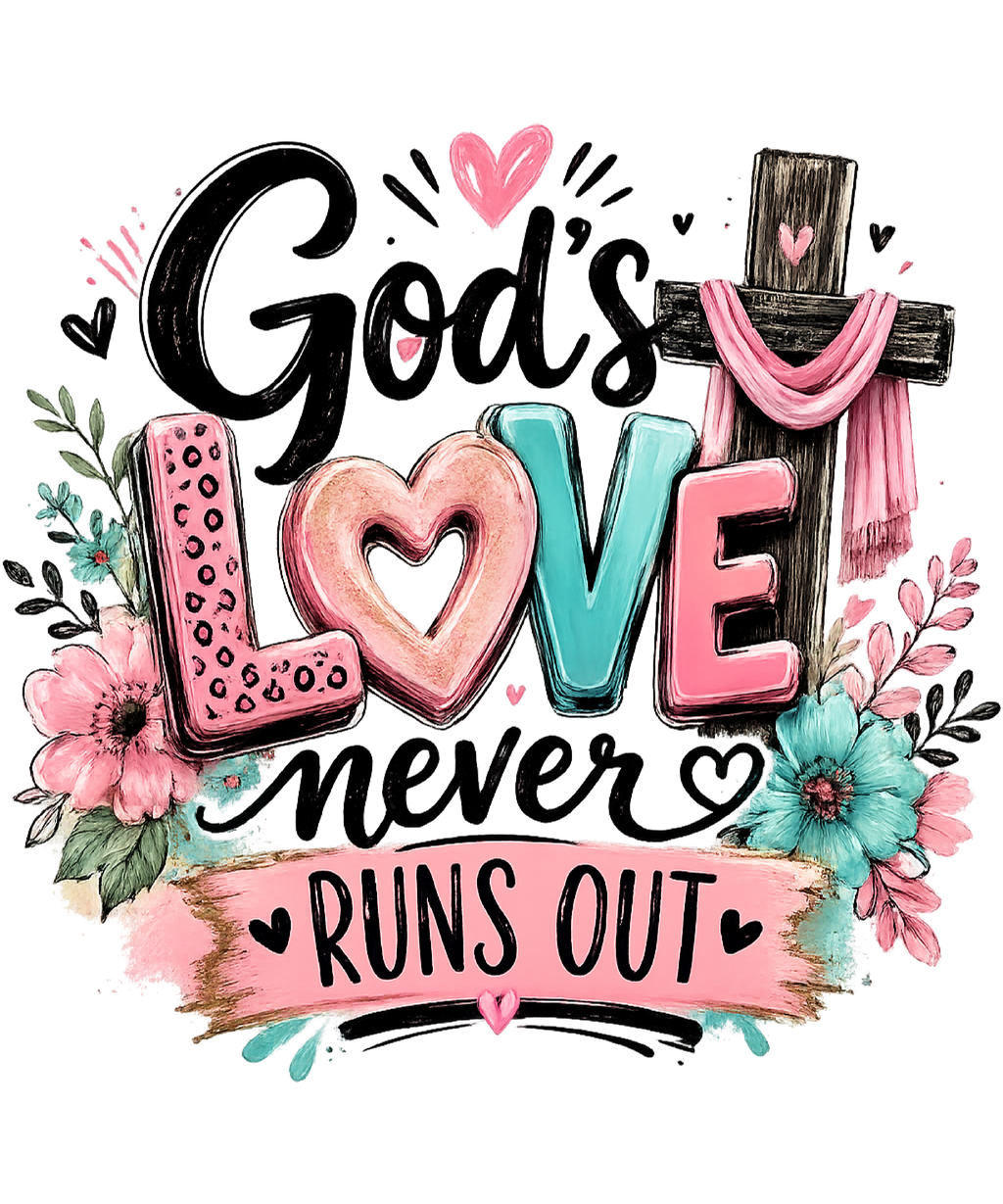 God's Love Never Fails T-Shirt – Christian Faith DTF Print