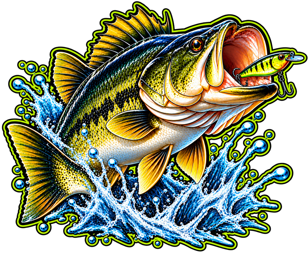 Bass with Lure T-Shirt – Leaping Fish & Fishing Lover Design | DTF Print