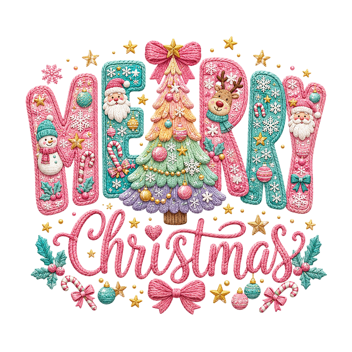 Merry Christmas Whimsical T-Shirt – Festive Holiday DTF Print