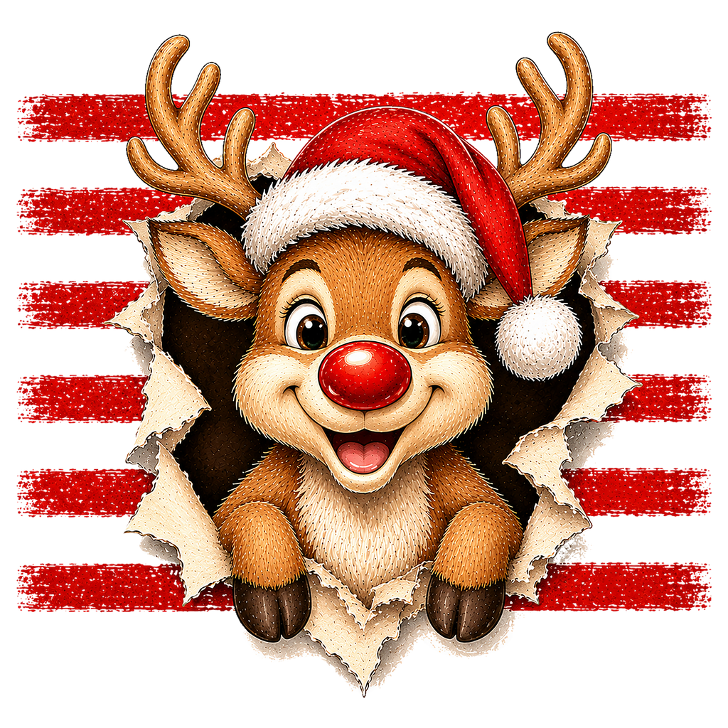 Rudolph Busting Through Wall T-Shirt – Funny Christmas DTF Print