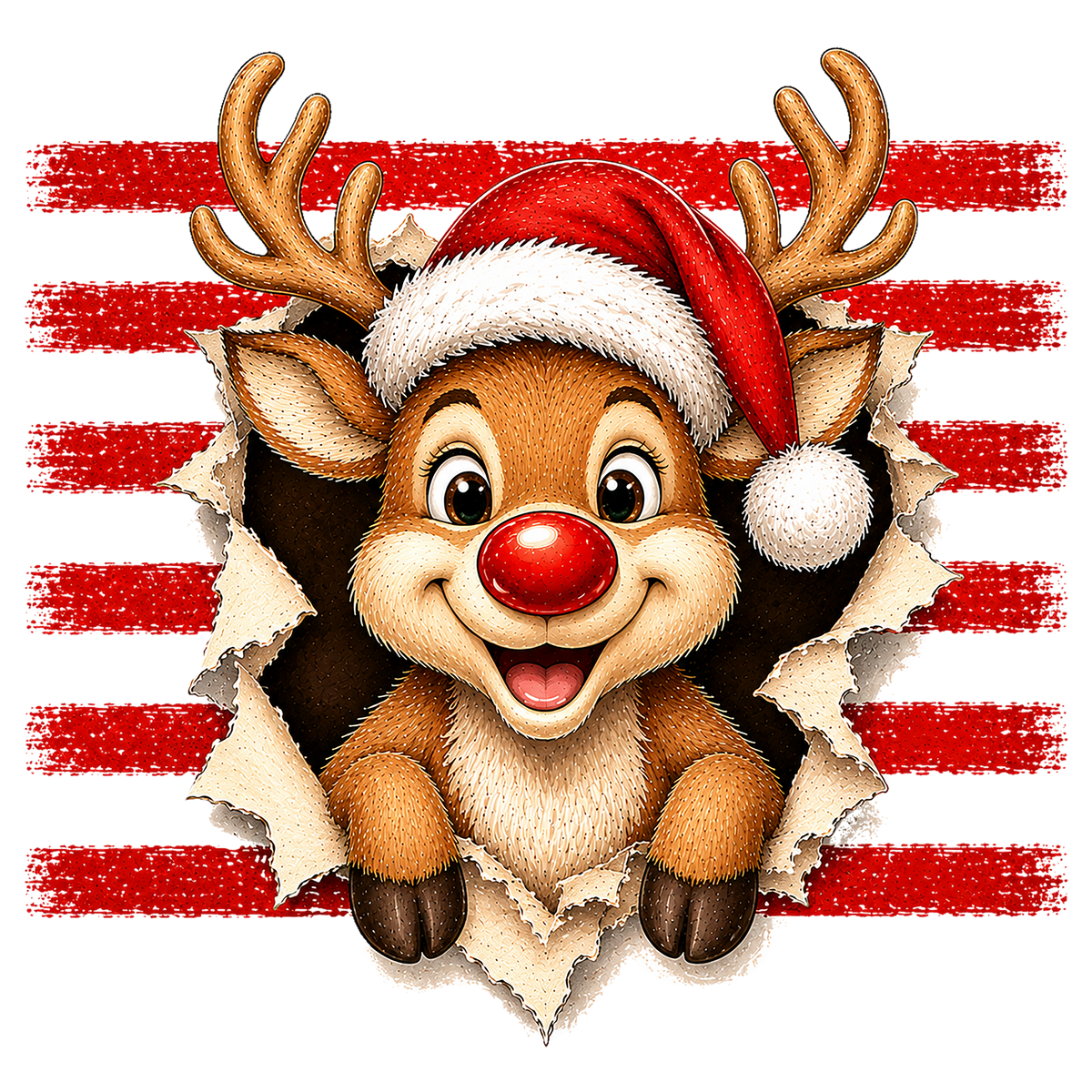 Rudolph Busting Through Wall T-Shirt – Funny Christmas DTF Print