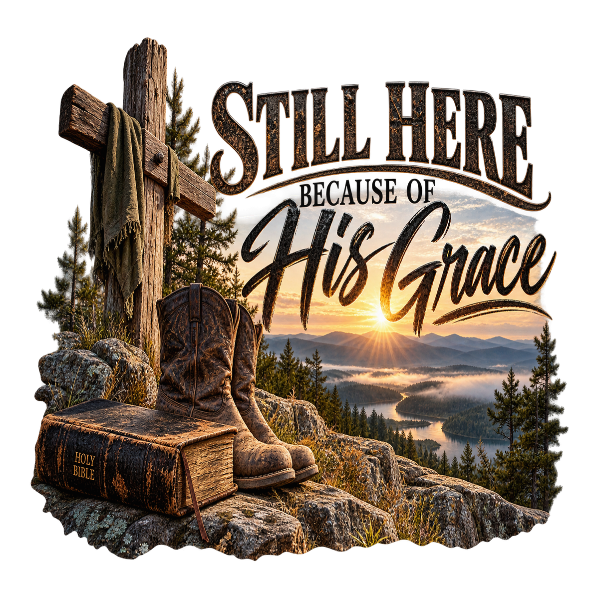 Still Here Because Of His Grace T-Shirt – Christian Faith Tee for Men & Women | DTF Print