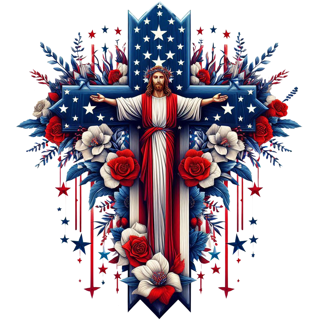 Stars and Stripes Cross T-Shirt – Patriotic Christian Faith DTF Print