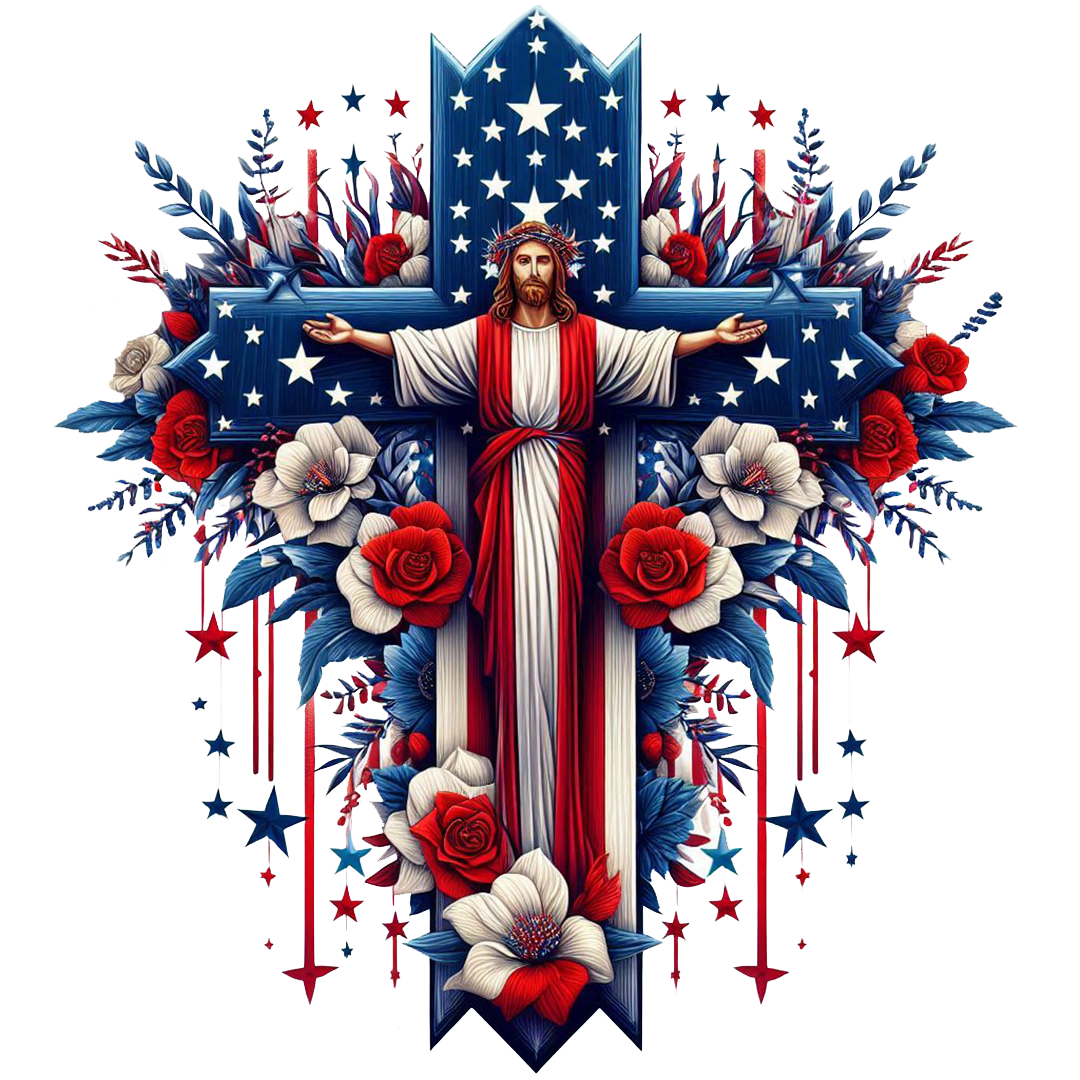 Stars and Stripes Cross T-Shirt – Patriotic Christian Faith DTF Print
