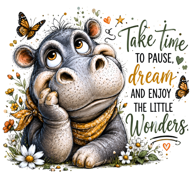 Take Time to Pause Hippo T-Shirt – Funny Inspirational DTF Print
