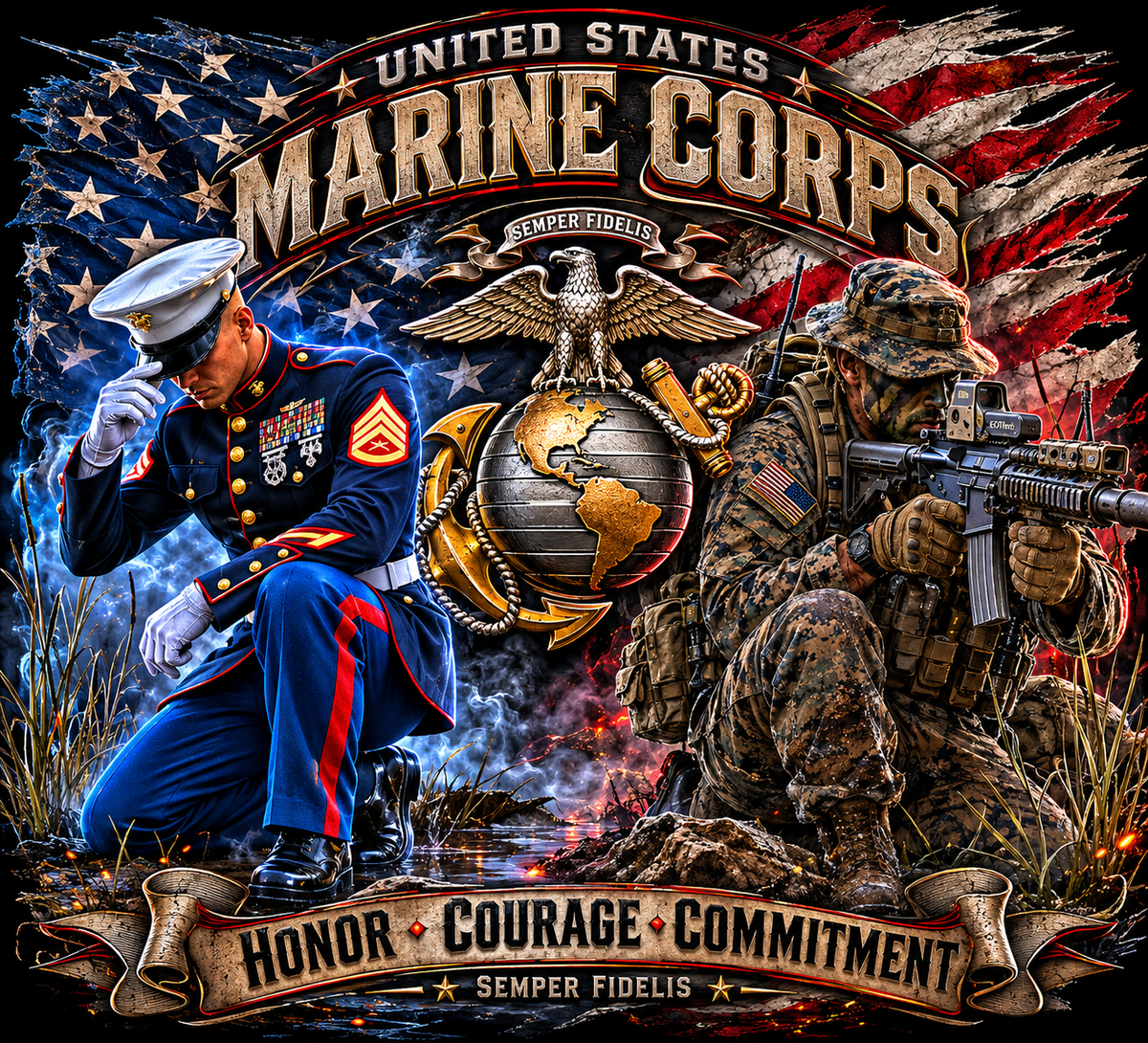USMC Honor and Courage T-Shirt – Marine Corps Pride DTF Print