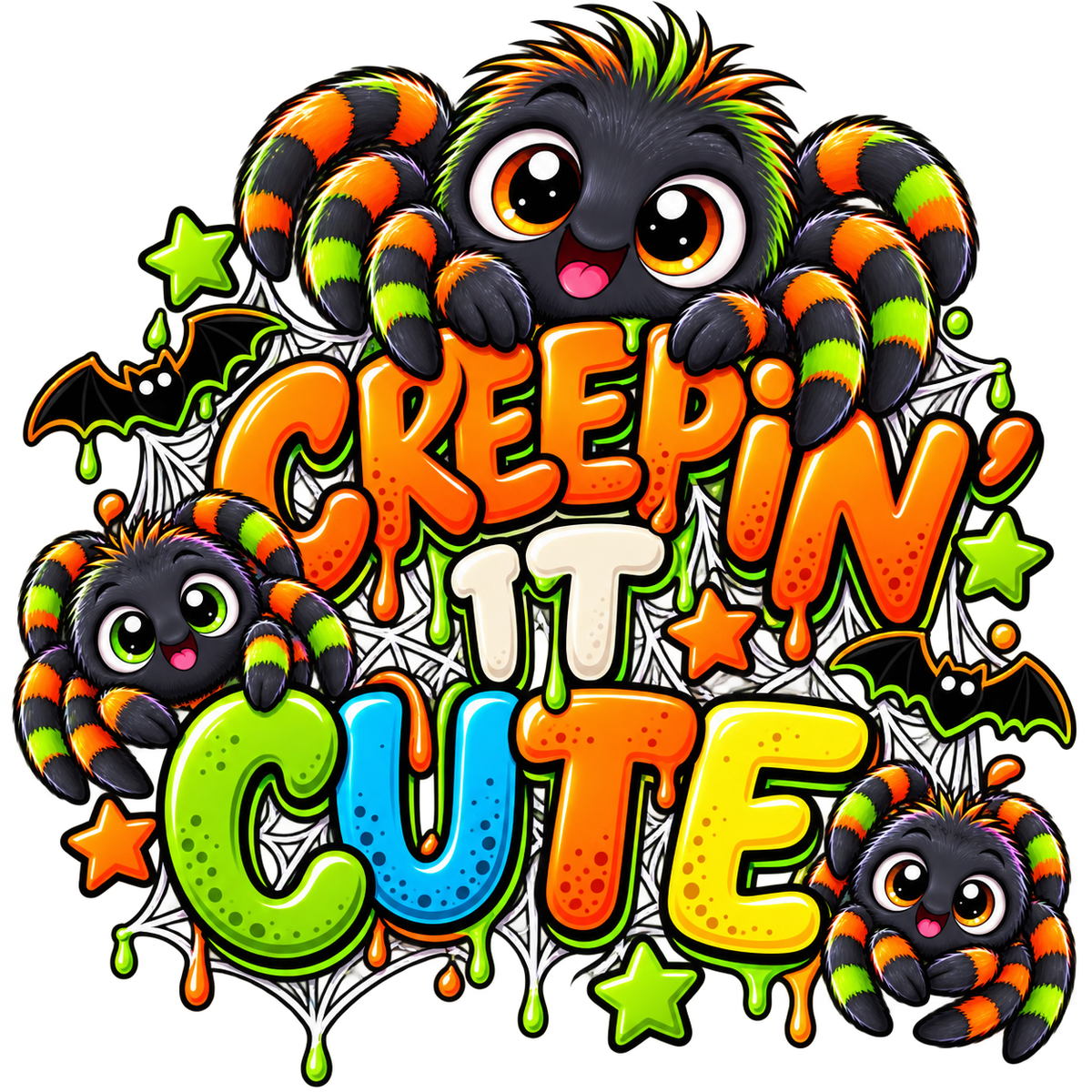 Creepin’ It Cute Toddler T-Shirt – Colorful Spider Halloween Design | DTF Print