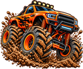 Orange Monster Truck Toddler T-Shirt – Big Wheels & Mud Splash Design | DTF Print