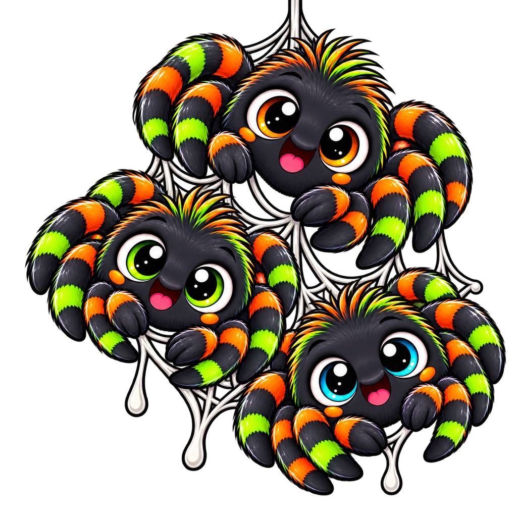 Cute Spider Left-Chest T-Shirt Design – Colorful Halloween Trio | DTF Print
