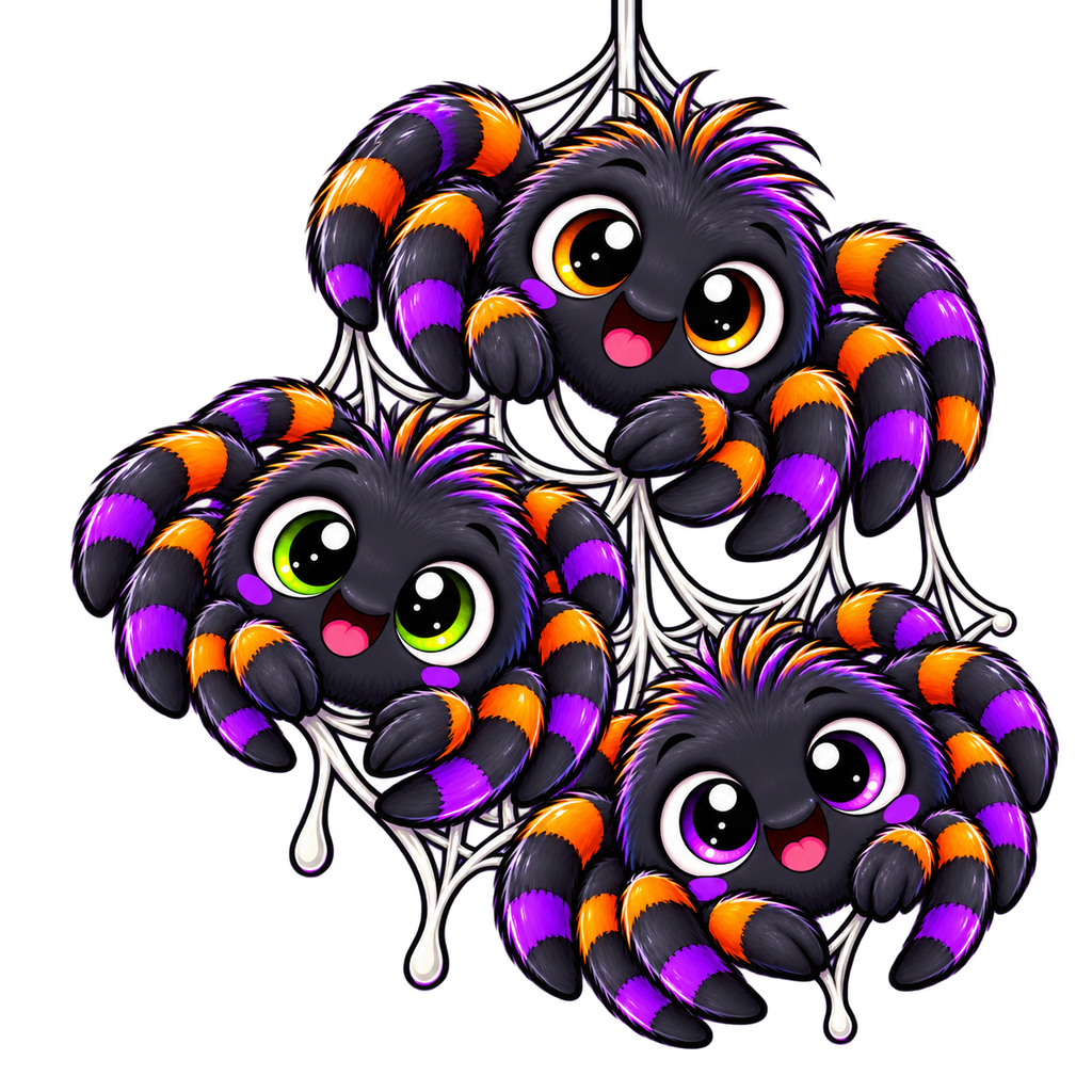 Cute Spider Left-Chest T-Shirt Design – Orange & Purple Halloween Trio | DTF Print