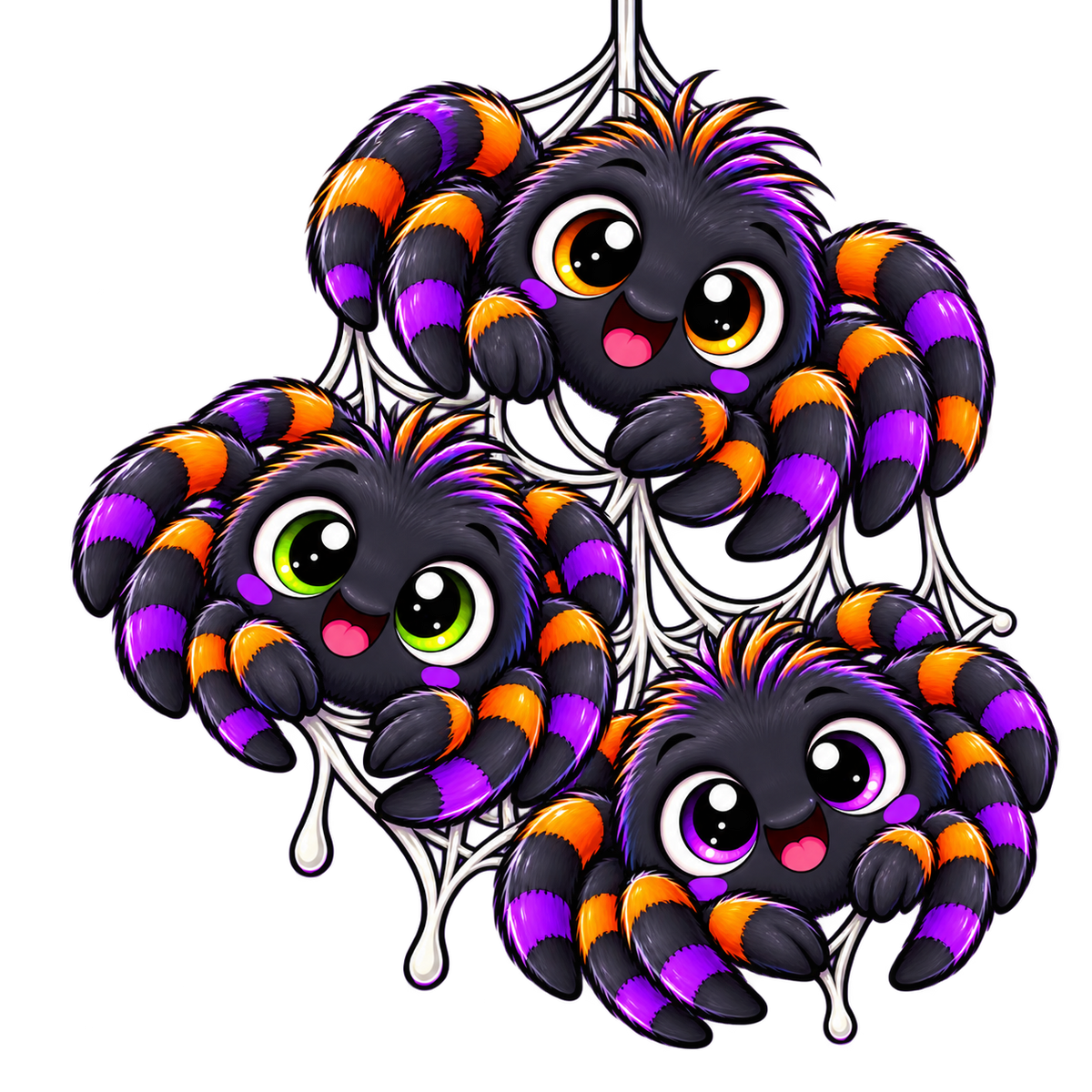 Cute Spider Left-Chest T-Shirt Design – Orange & Purple Halloween Trio | DTF Print
