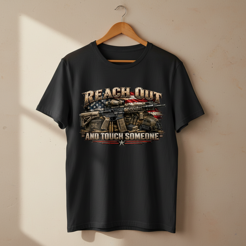 AR-15 shirt mockup, black on hanger