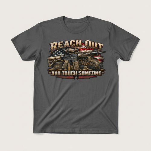 AR-15 shirt mockup, charcoal flat lay