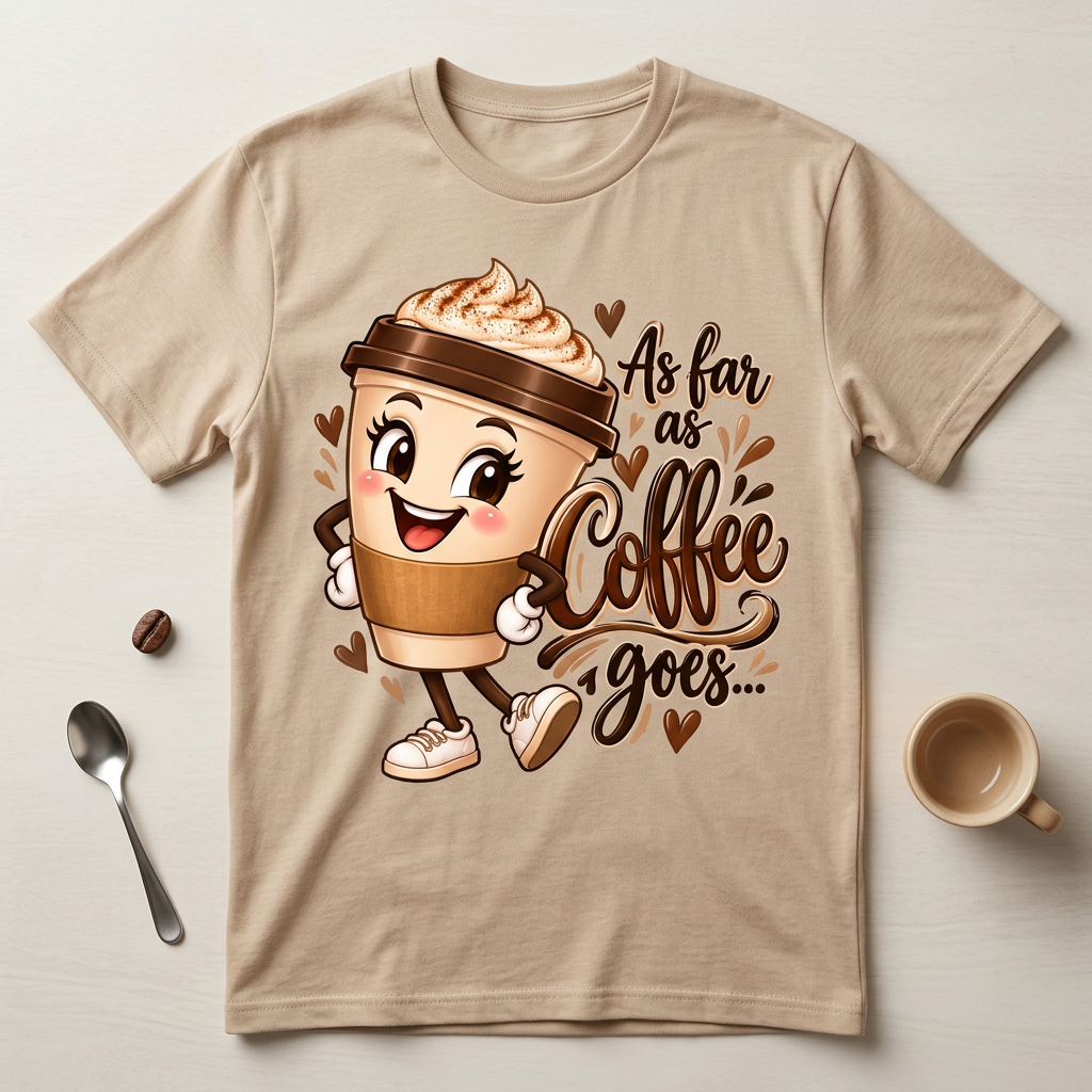As Far as Coffee Goes T-shirt flat-lay mockup