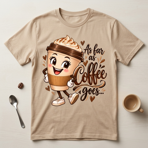 As Far as Coffee Goes T-shirt flat-lay mockup