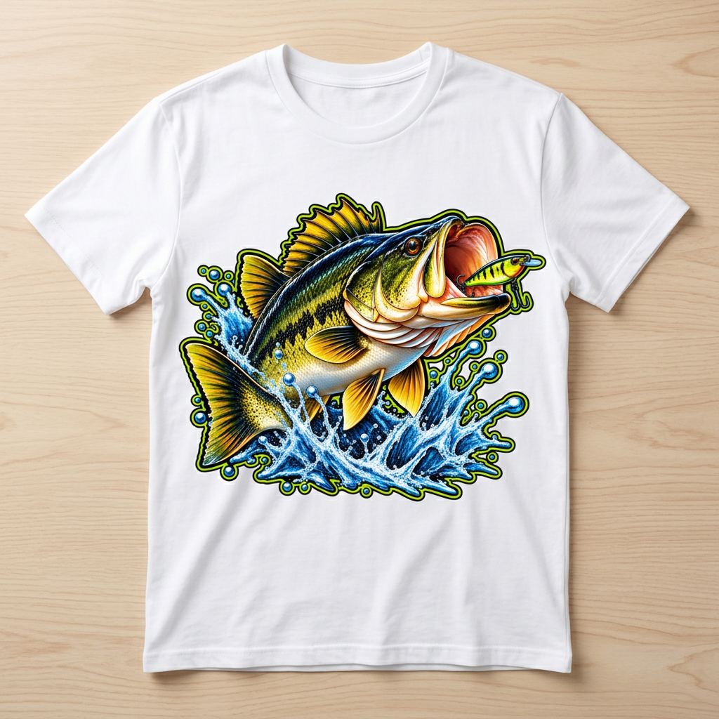 Bass with lure T-shirt flat-lay mockup