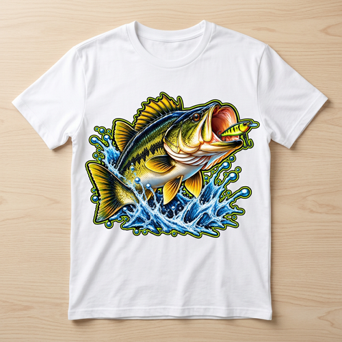 Bass with lure T-shirt flat-lay mockup