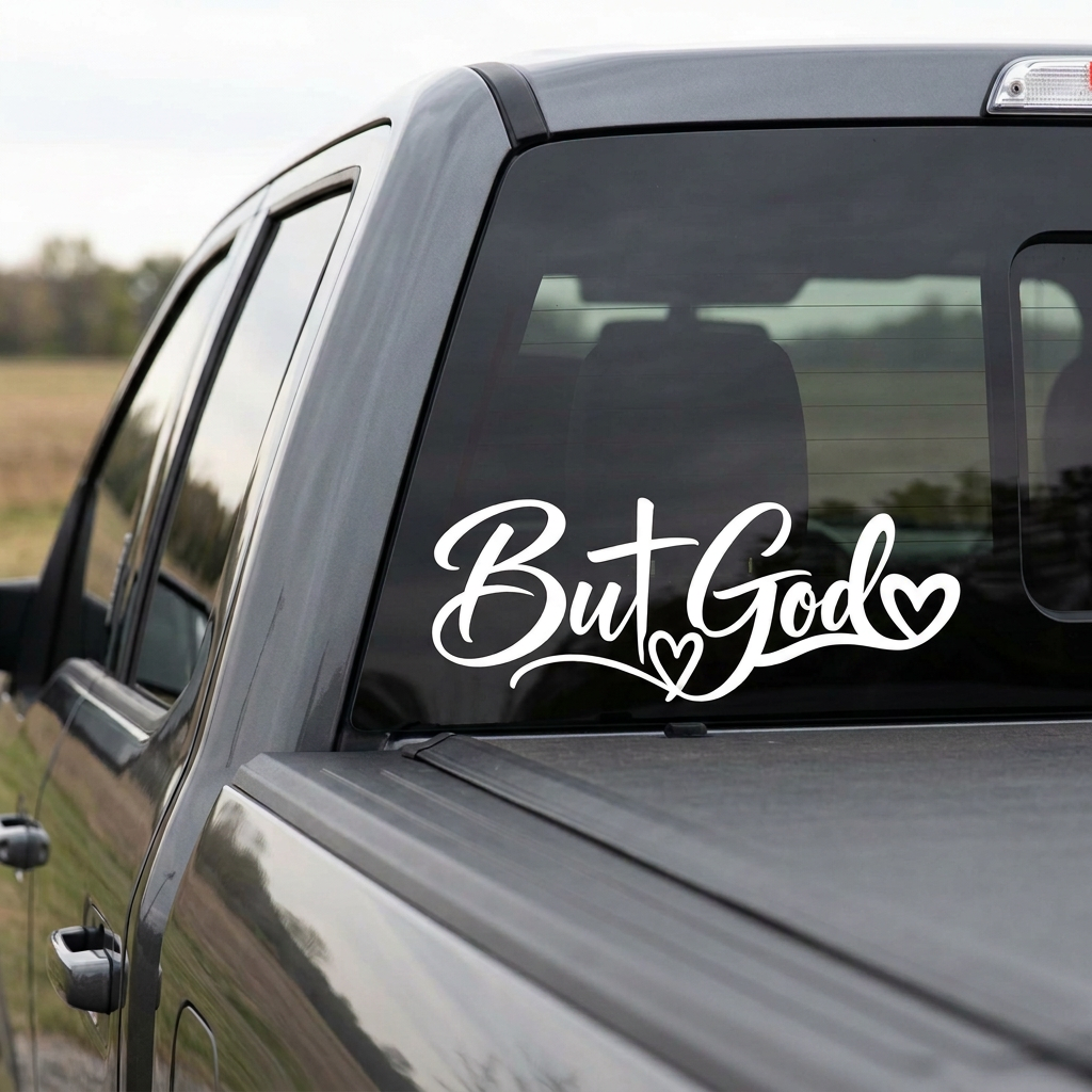 Bold But God decal pickup rear-window mockup