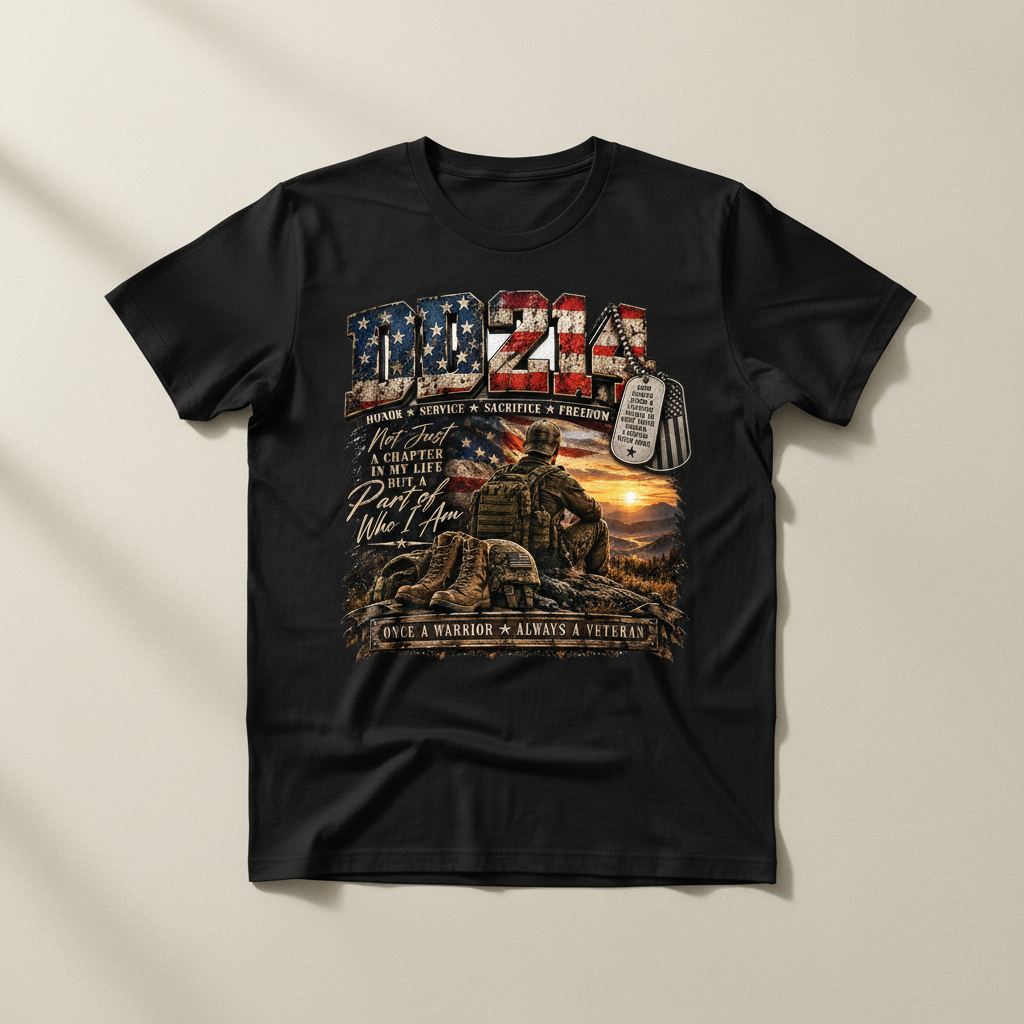 DD214 Military Pride, black flat lay