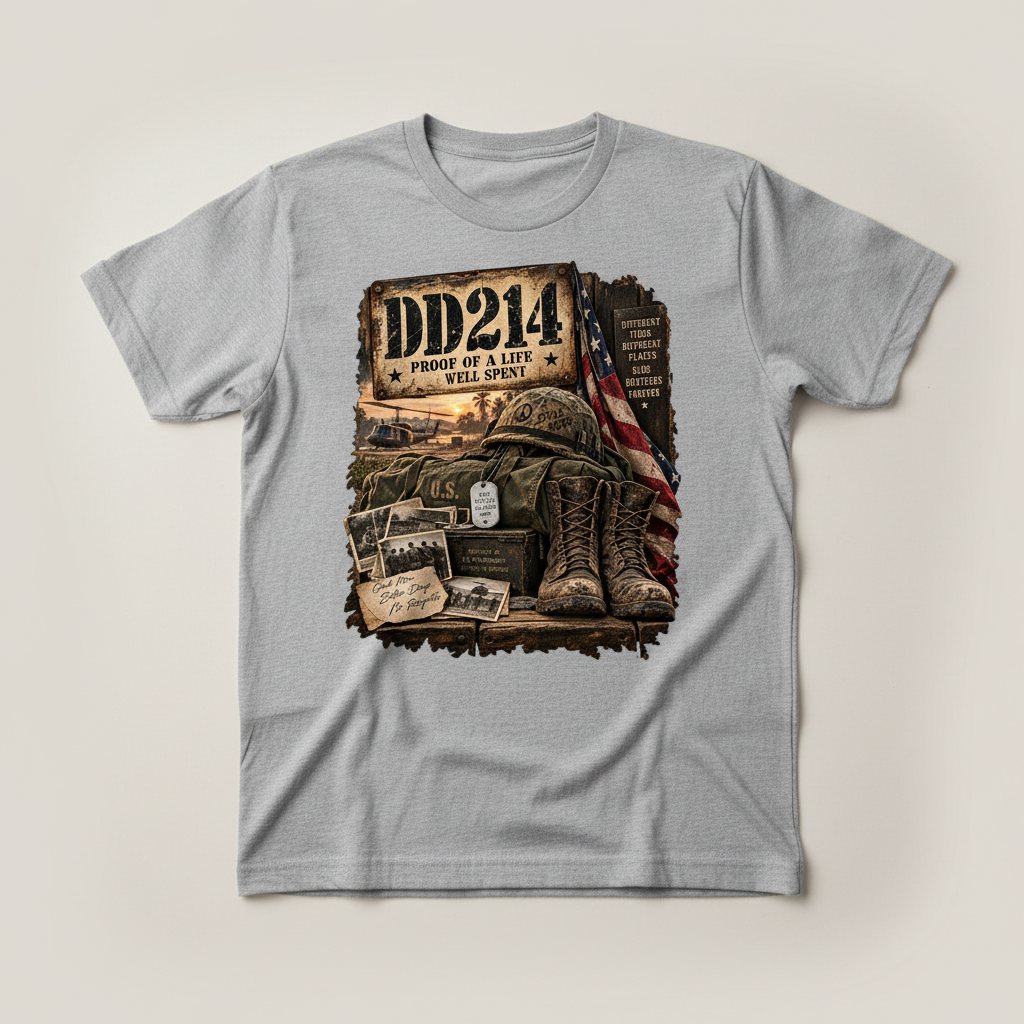 DD214 Military Service Pride, gray flat lay