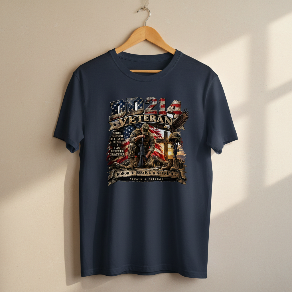 DD214 Proud Veteran, navy on hanger