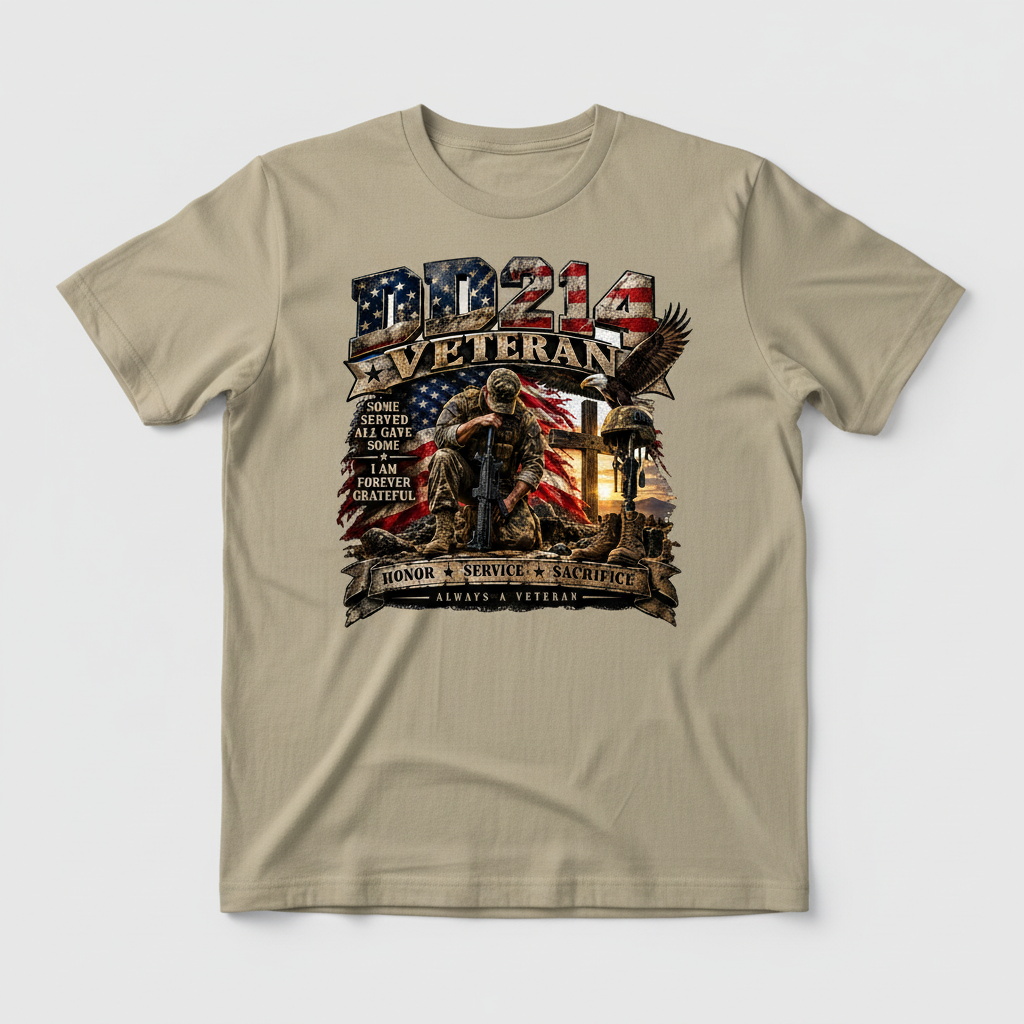 DD214 Proud Veteran, sand flat lay