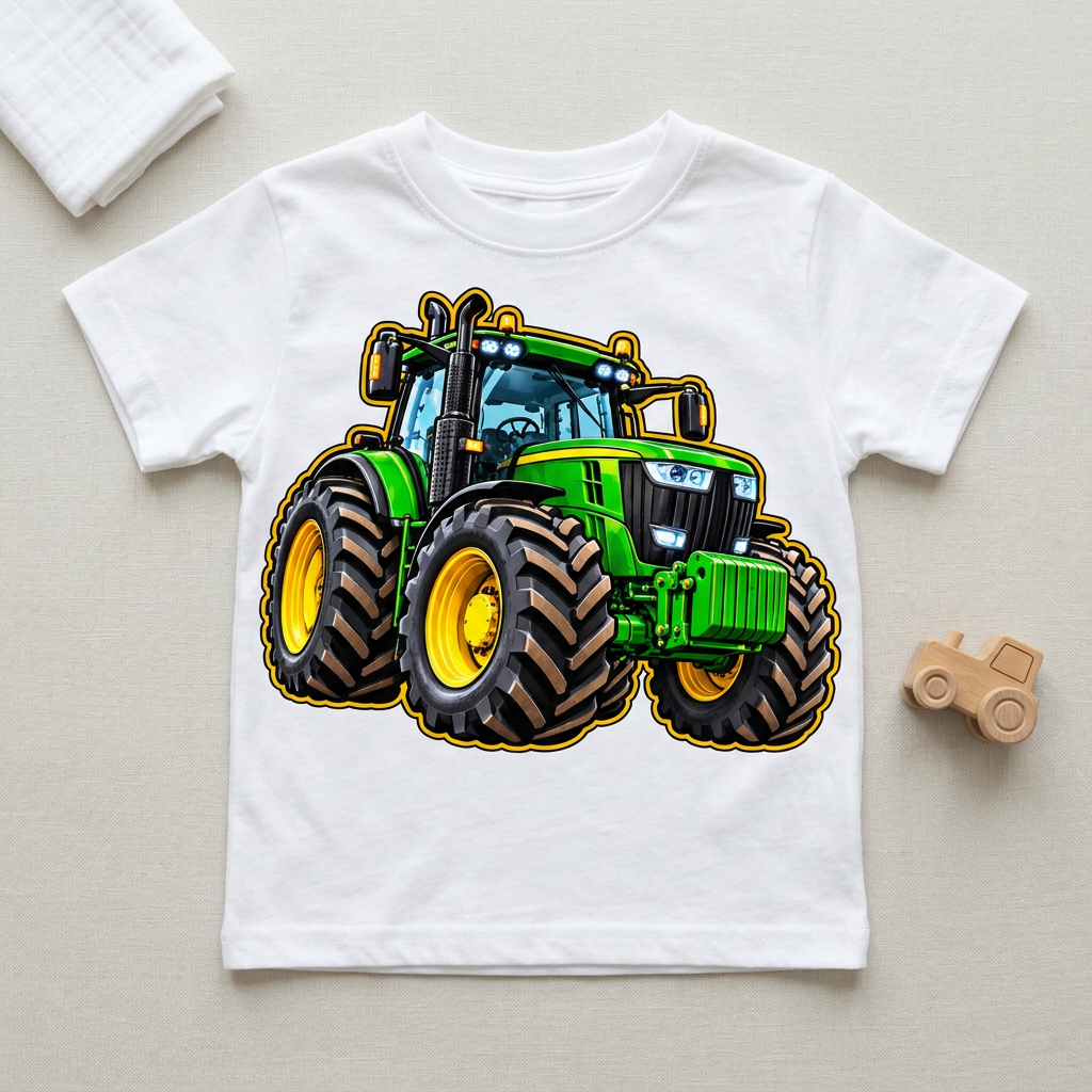 Green tractor toddler T-shirt flat-lay mockup