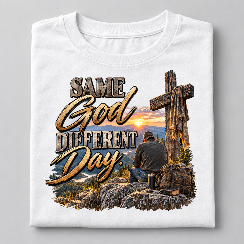 Same God Different Day T-Shirt flat lay mockup