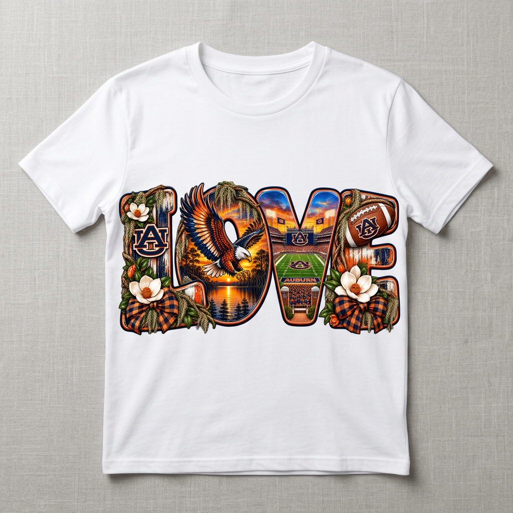Love Auburn T-shirt flat-lay mockup