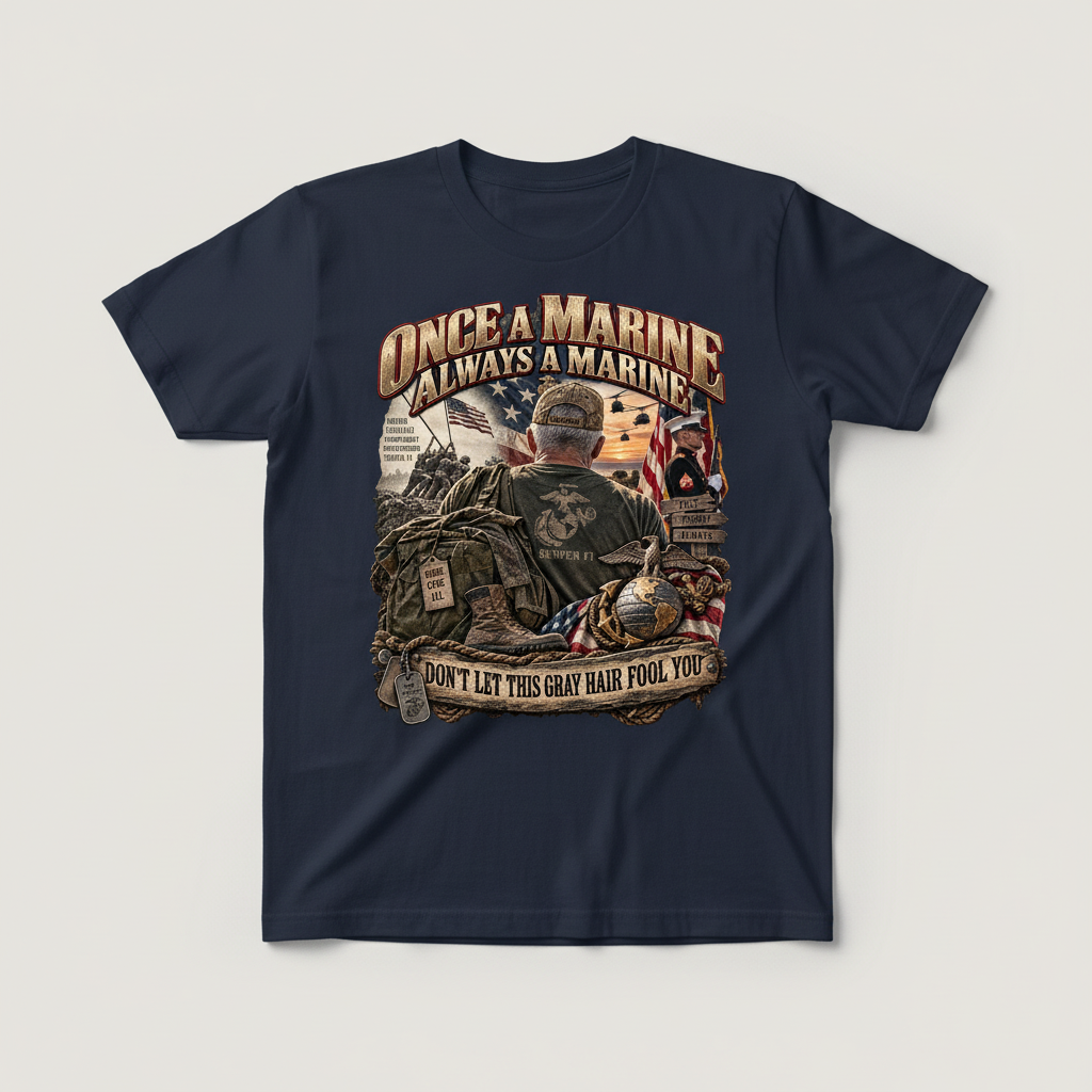 Once a Marine, navy flat lay
