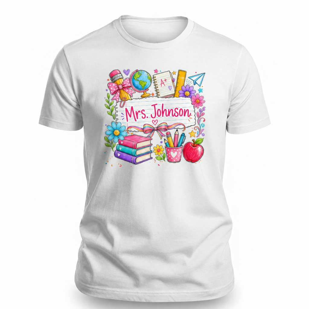 Personalized version of the actual Teacher Custom Name T-Shirt with sample name added