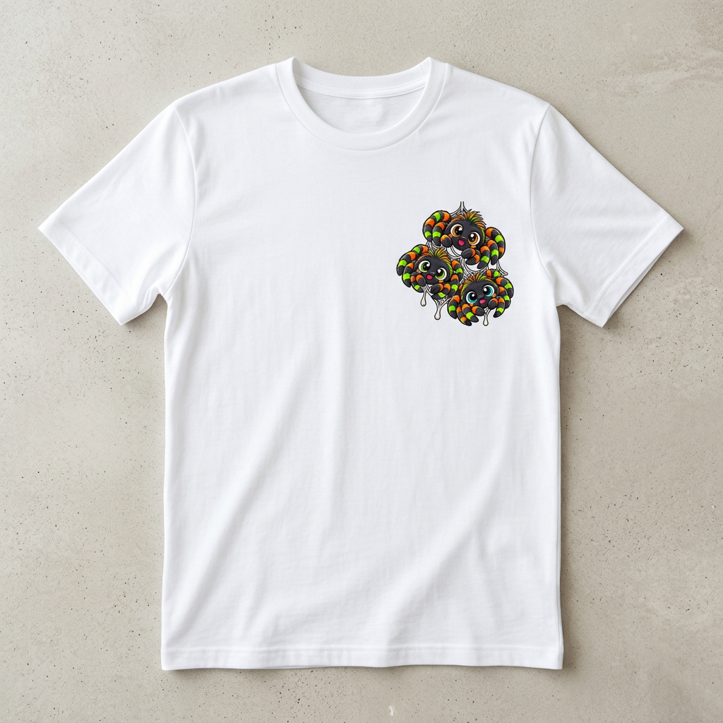 Spider left-chest logo T-shirt flat-lay mockup
