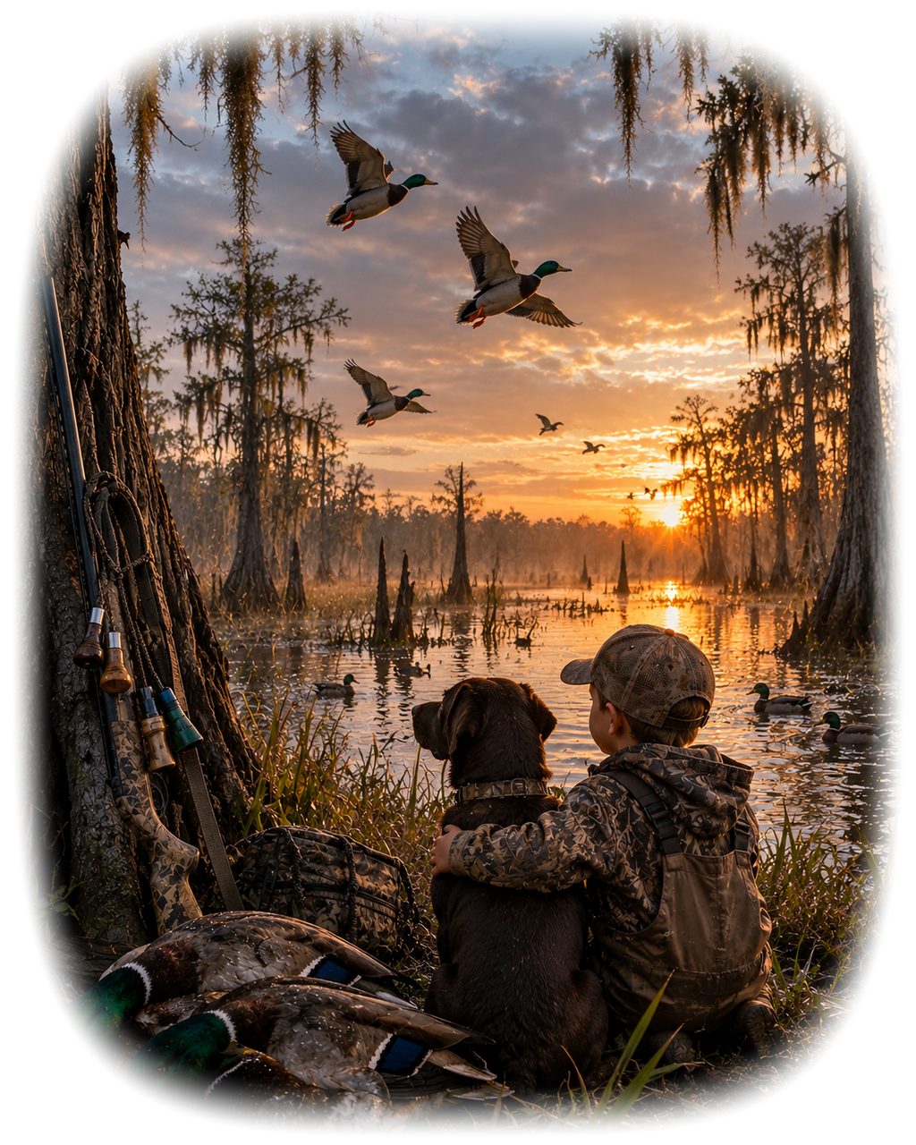 Swamp Mallard Boy and Dog T-Shirt – Duck Hunting DTF Print