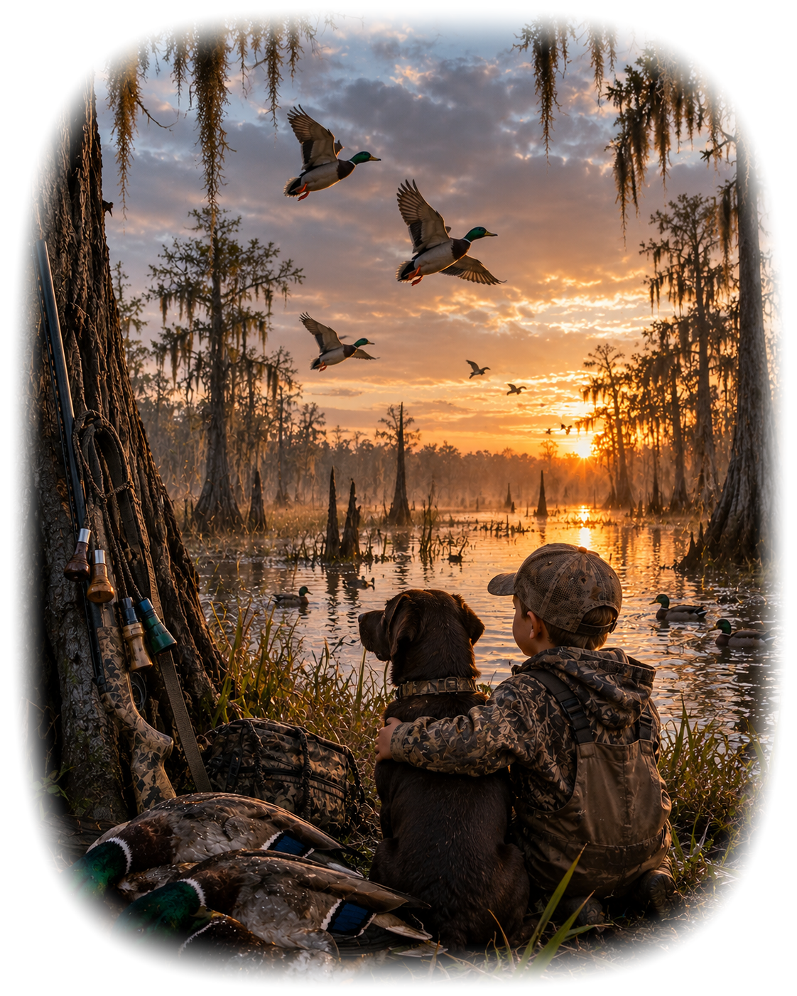 Swamp Mallard Boy and Dog T-Shirt – Duck Hunting DTF Print