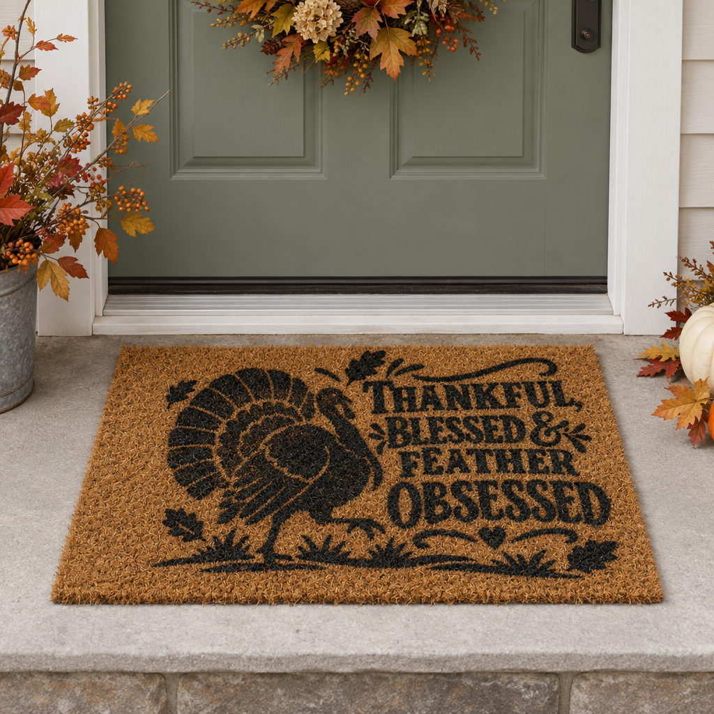 Turkey mat mockup at a cottage entry